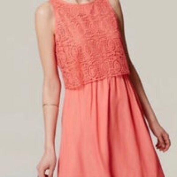 Loft Lace Overlay Coral Sleeveless‎ MIDI Dress 2 Coquette - Picture 3 of 11